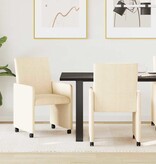 VidaXL Eetstoelen met wielen 2 pcs Crème 57 x 66 x 94 cm Katoenen stof