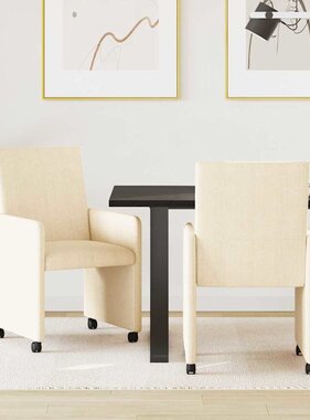 VidaXL Eetstoelen met wielen 2 pcs Crème 57 x 66 x 94 cm Katoenen stof