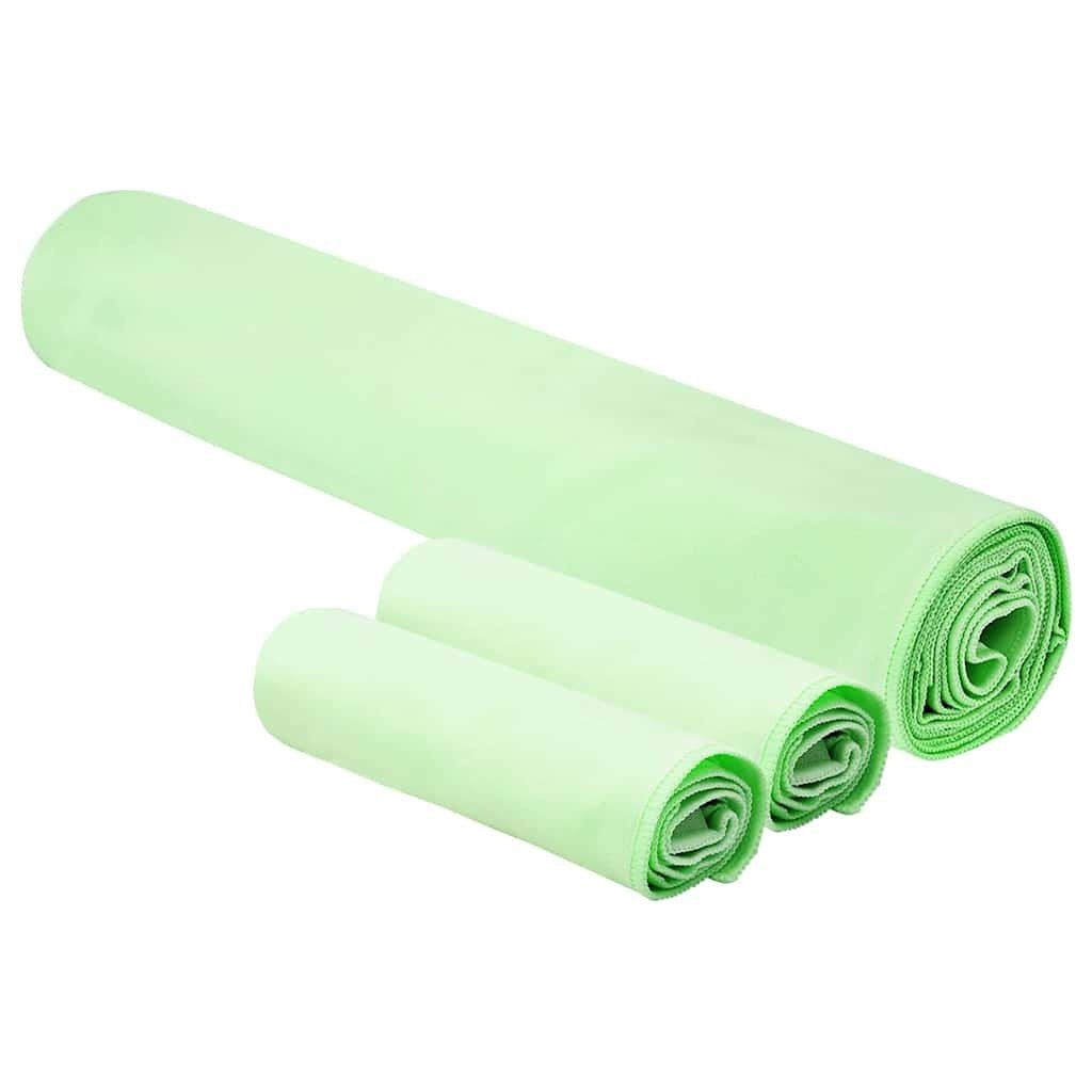 VidaXL Set van Sporthanddoeken 3 pcs Groen Polyester en Polyamide