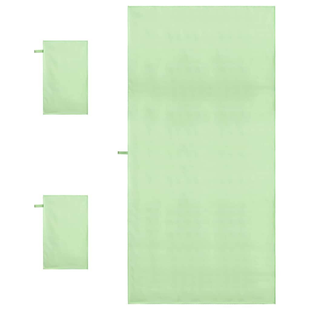 VidaXL Set van Sporthanddoeken 3 pcs Groen Polyester en Polyamide