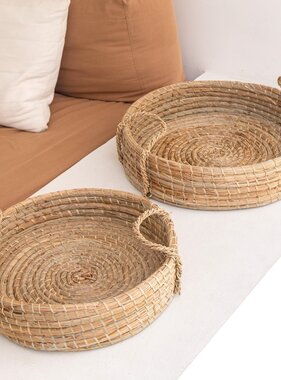 Soeji Rond dienblad geweven van zeegras PINTU decoratief dienblad (2 maten)