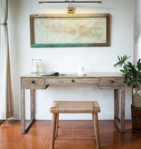 Soeji Grote houten kruk SUNDA gemaakt van Trembesi met een zitvlak van geweven gerecycled papier