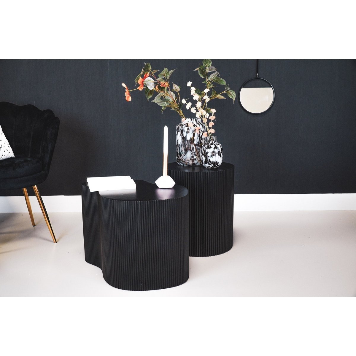 Bijzettafel - cilinder- MDF - zwart - 39x45cm