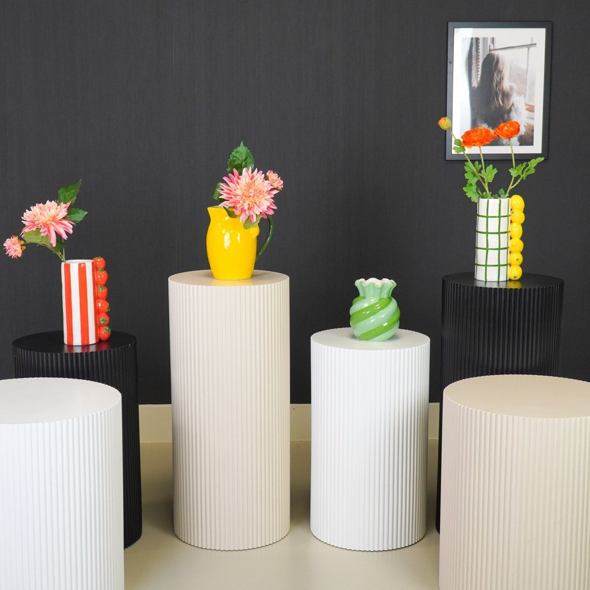 KantoormeubelenPlus Bijzettafel - cilinder- MDF - zwart - 39x45cm