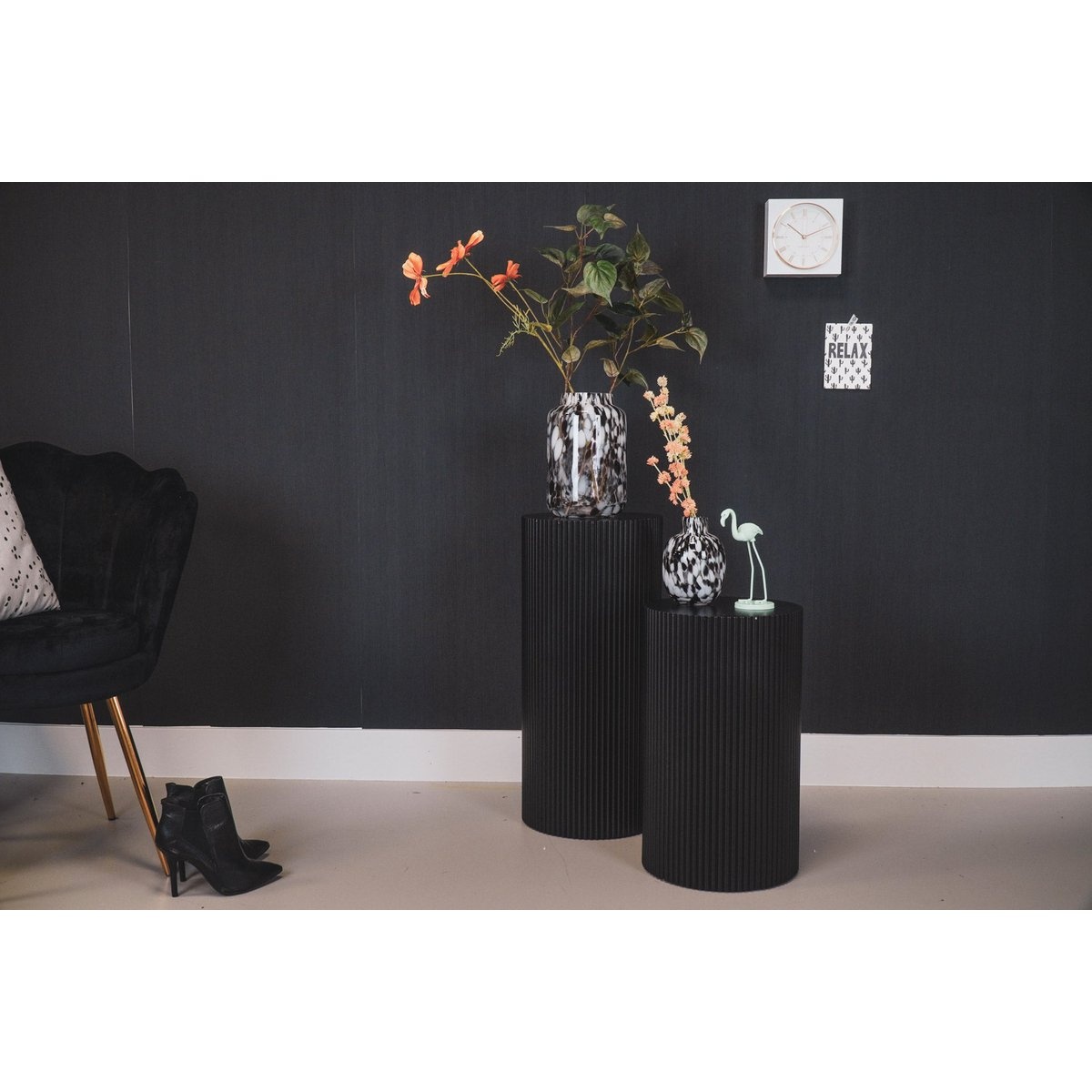 Bijzettafel / pilaar -cilinder - MDF - zwart -30x54cm