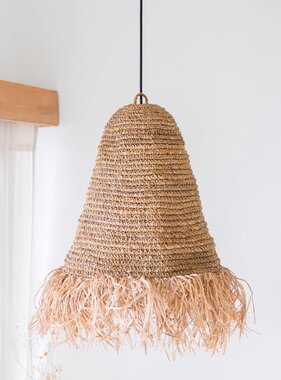 KantoormeubelenPlus Raffia Boho Lampenkap – Hanglamp – Hanglamp – Handgeweven Plafondlamp met Lange Franjes (3 maten Ø 30/40/50 cm) KALIMA