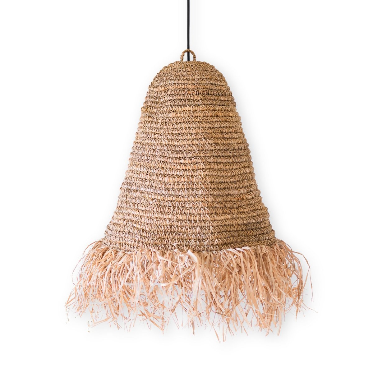 KantoormeubelenPlus Raffia Boho Lampenkap – Hanglamp – Hanglamp – Handgeweven Plafondlamp met Lange Franjes (3 maten Ø 30/40/50 cm) KALIMA