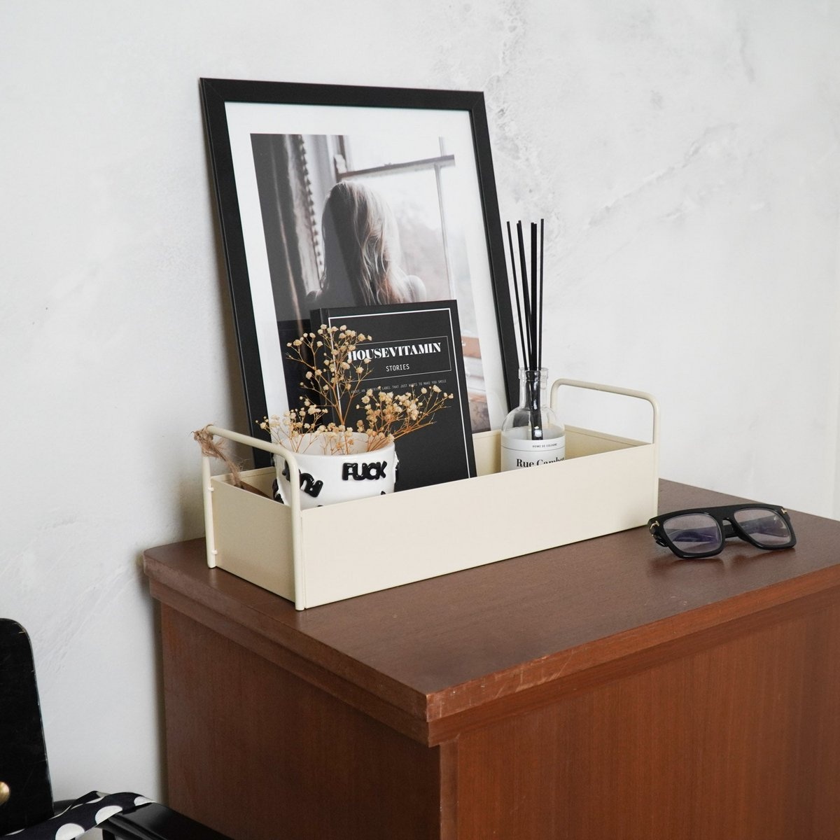 Lade - met handgrepen -metal - zand - 41,5x15,5x13cm