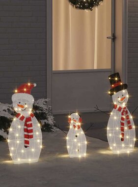 VidaXL Verlichte Sneeuwpop Familie 3 pcs Warmwit Polyester