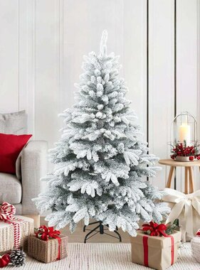 VidaXL Kunst Kerstboom met Geveerde Takken, Sneeuw Bedekt Wit 150 cm