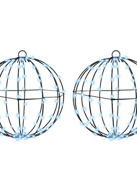 VidaXL Bal met 192 LED 2 pcs Koudwit 30 cm Metaal