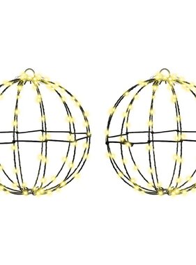 VidaXL Bal met 192 LED 2 pcs Warmwit 30 cm Metaal