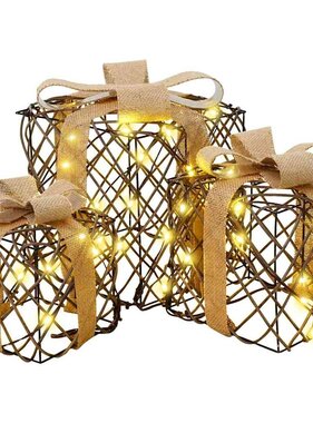 VidaXL Cadeau Doos met 60 LED 3 pcs Warmwit 20 x 20 x 20 cm Rattan