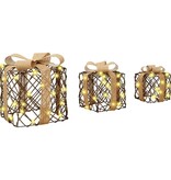 VidaXL Cadeau Doos met 60 LED 3 pcs Warmwit 20 x 20 x 20 cm Rattan