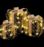 VidaXL Cadeau Doos met 60 LED 3 pcs Warmwit 20 x 20 x 20 cm Rattan