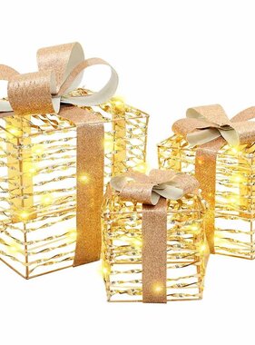 VidaXL Cadeau Doos met 60 LED 3 pcs Warmwit 20 x 20 x 20 cm PET