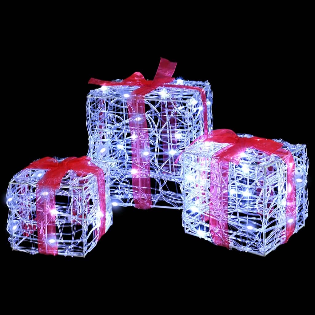 VidaXL Cadeau Doos met 60 LED 3 pcs Koudwit 20 x 20 x 20 cm Acryl