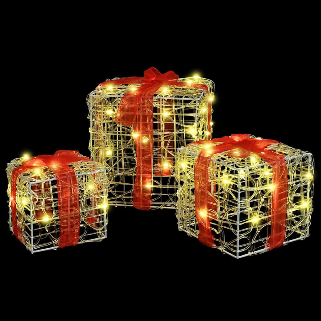 VidaXL Cadeau Doos met 60 LED 3 pcs Warmwit 20 x 20 x 20 cm Acryl