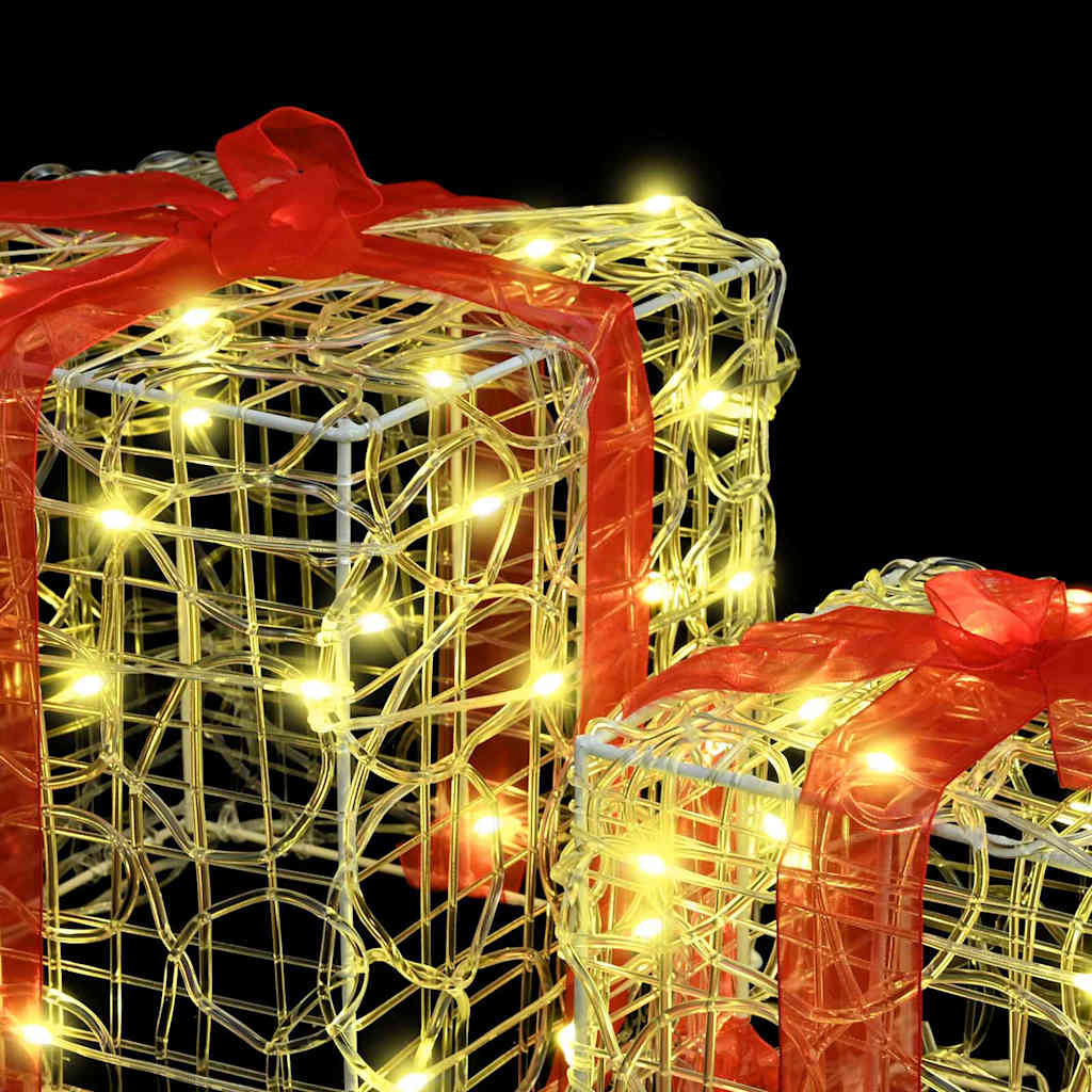 VidaXL Cadeau Doos met 60 LED 3 pcs Warmwit 20 x 20 x 20 cm Acryl