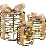 VidaXL Cadeau Doos Decoratie 3 pcs Warmwit 20 x 20 x 20 cm Rattan