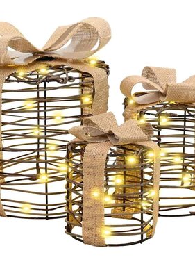 VidaXL Cadeau Doos Decoratie 3 pcs Warmwit 20 x 20 x 20 cm Rattan