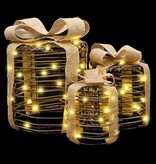 VidaXL Cadeau Doos Decoratie 3 pcs Warmwit 20 x 20 x 20 cm Rattan