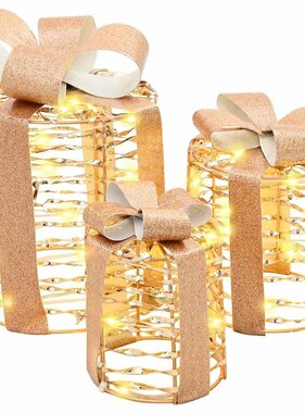 VidaXL Cadeau Doos Decoratie 3 pcs Warmwit 20 x 20 x 20 cm PET