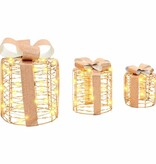 VidaXL Cadeau Doos Decoratie 3 pcs Warmwit 20 x 20 x 20 cm PET