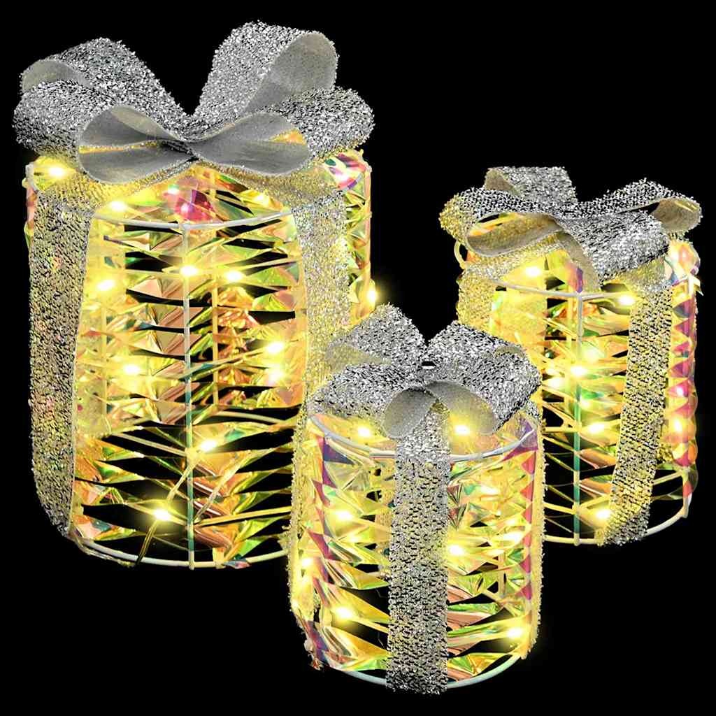 VidaXL Cadeau Doos Decoratie 3 pcs Warmwit 20 x 20 x 20 cm PET