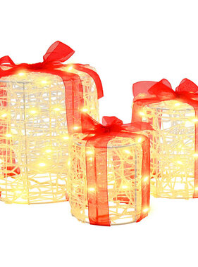 VidaXL Decoratie voor Geschenkdoos 3 pcs Warmwit 20 x 20 x 21 cm Acryl