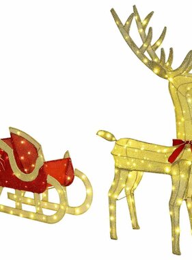 VidaXL Rendier trek slede met 200 LED Warmwit 70 x 26 x 128,5 cm Stof