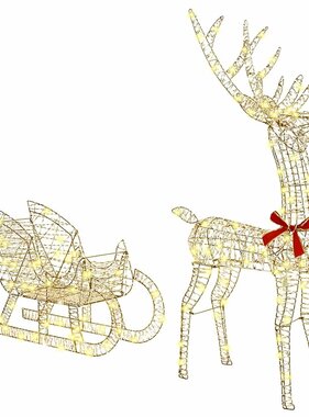 VidaXL Rendier trek slede met 200 LED Warmwit 70 x 26 x 128,5 cm PET