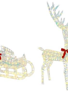 VidaXL Rendier trek slede met 200 LED Warmwit 70 x 26 x 128,5 cm PET