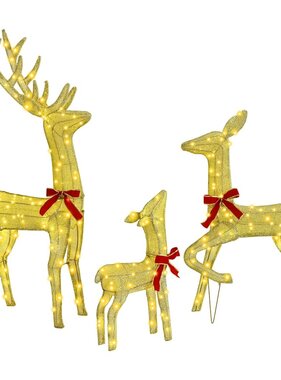 VidaXL Rendierfamilie met 300 LED 3 pcs Warmwit 68 x 26 x 127 cm Stof