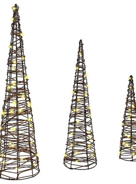 VidaXL Kerstboom met 90 LED 3 pcs Warmwit 20 x 20 x 80 cm Rattan