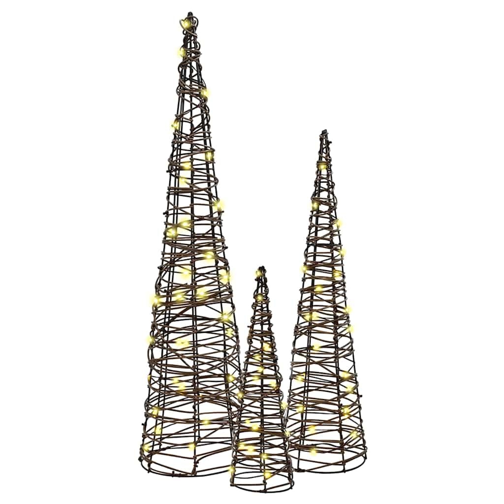 VidaXL Kerstboom met 90 LED 3 pcs Warmwit 20 x 20 x 80 cm Rattan