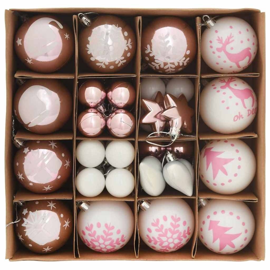 VidaXL Kerstbal Set 40 pcs Wit en Roze Kunststof