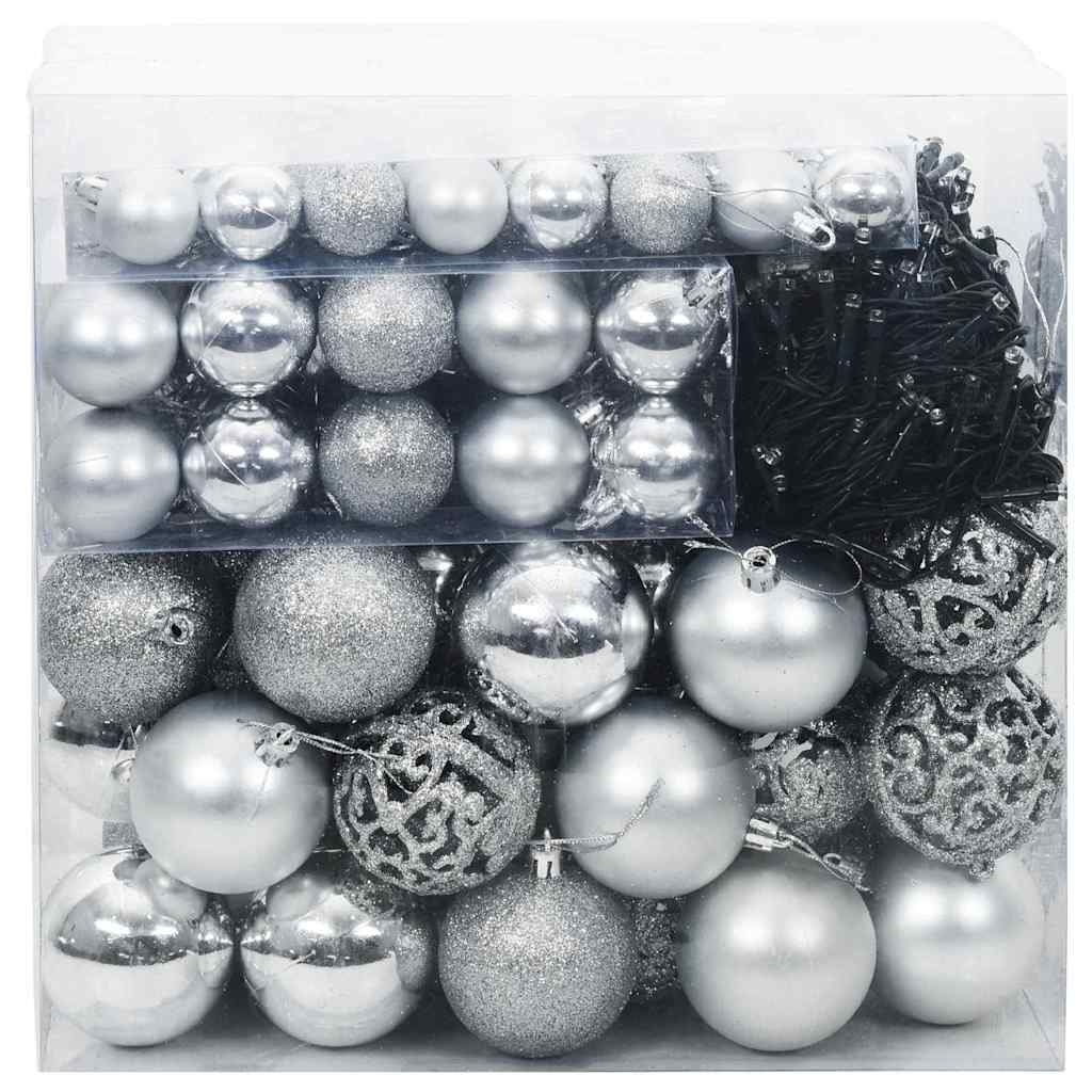 VidaXL Kerstbal Set met 300 LED 120 pcs Zilver Kunststof
