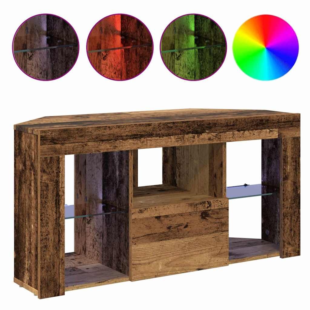 VidaXL Hoek LED TV Kast Oud Hout 107 x 40 x 50 cm Bewerkt hout