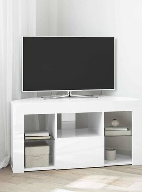 VidaXL Hoek LED TV Kast Hoogglans Wit 104 x 40 x 50 cm Bewerkt hout