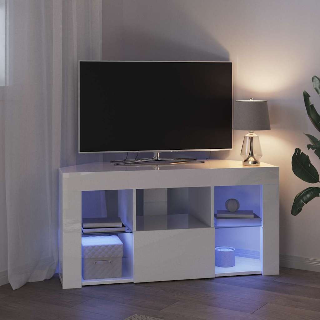 VidaXL Hoek LED TV Kast Hoogglans Wit 104 x 40 x 50 cm Bewerkt hout