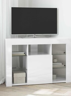 VidaXL Hoek LED TV Kast Hoogglans Wit 104 x 40 x 68 cm Bewerkt hout