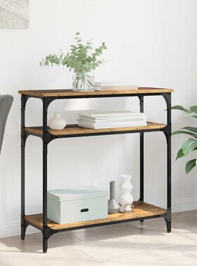 VidaXL Wandtafel met plank Oud Hout 75 x 29 x 75 cm Bewerkt hout