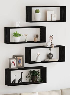 VidaXL Wandplanken 4 pcs Zwart eiken 60 x 15 x 23 cm Bewerkt hout