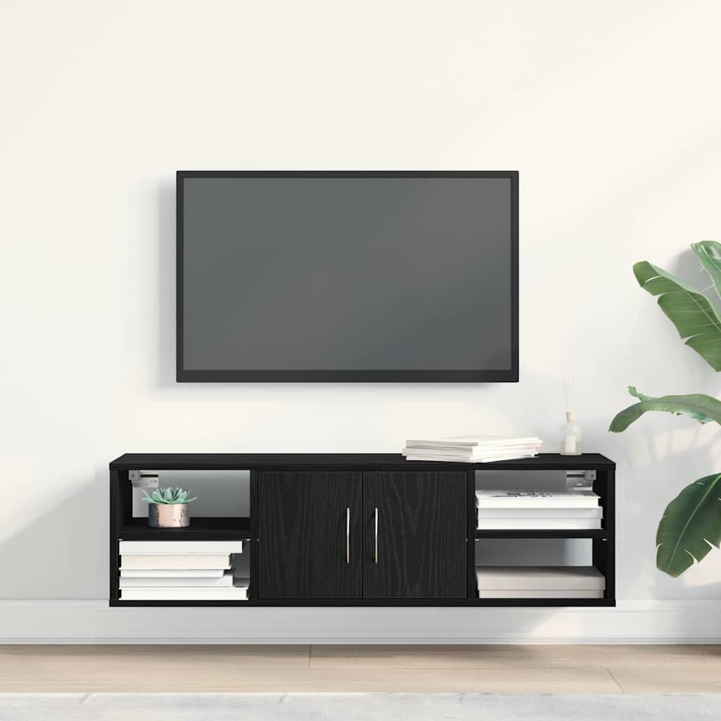 VidaXL Wandplank met plank Zwart Eiken 140 x 41 x 75 cm Bewerkt hout