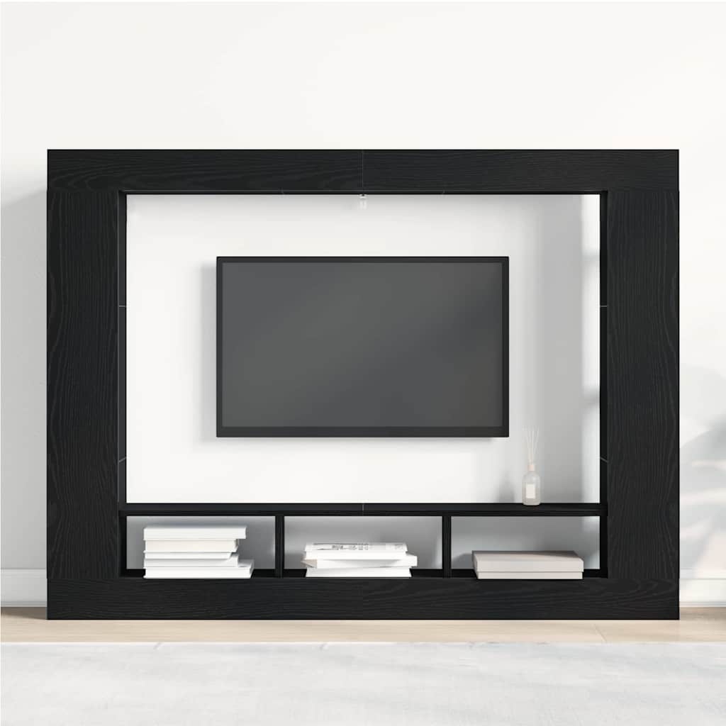 VidaXL TV-kast Zwart eiken 152 x 22 x 113 cm Bewerkt hout