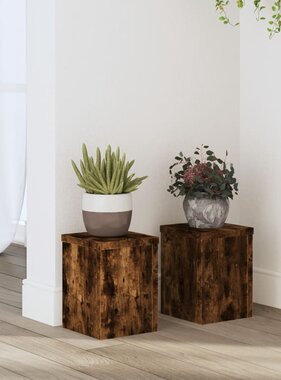 VidaXL Plantenstandaards 2 st 15x15x20 cm bewerkt hout gerookt eiken