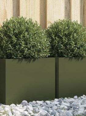 VidaXL Plantenbakken 2 st 32x30x29 cm staal olijfgroen