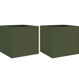 VidaXL Plantenbakken 2 st 32x30x29 cm staal olijfgroen