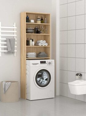 VidaXL Wasmachinekast 64x24x190 cm wit en sonoma eikenkleurig